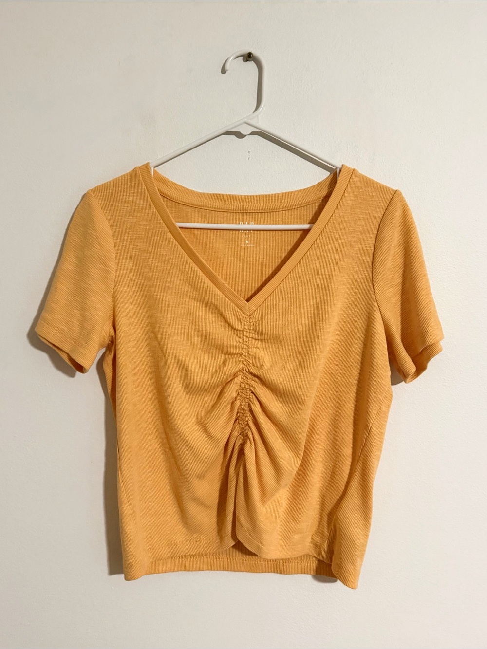 GAP Light Orange Top with Ruched Center and Cropped Fit